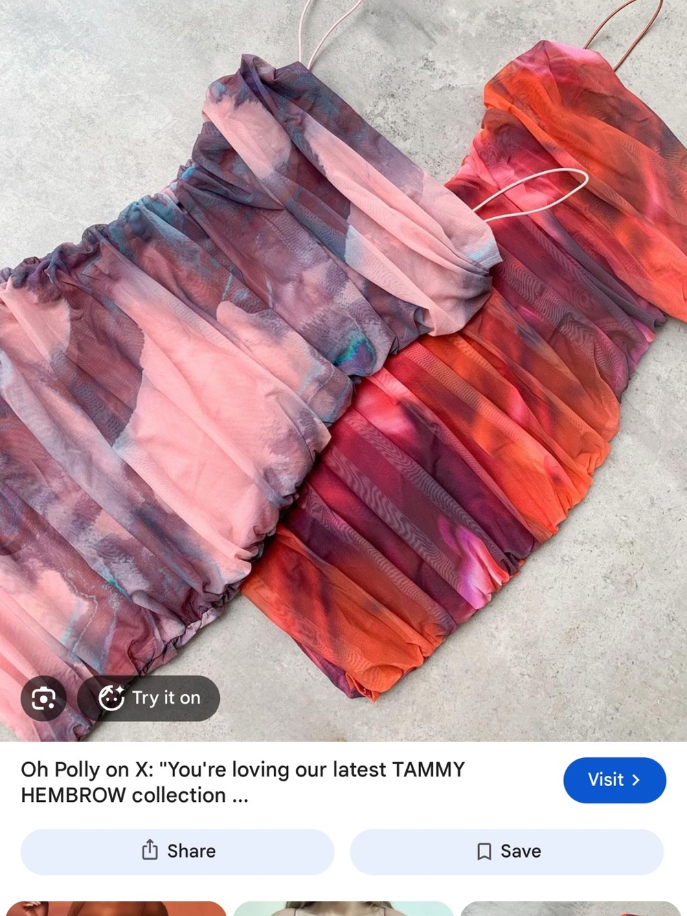 Oh Polly Strapless Ruched Tube Tops in Pink and Red-Orange Watercolor